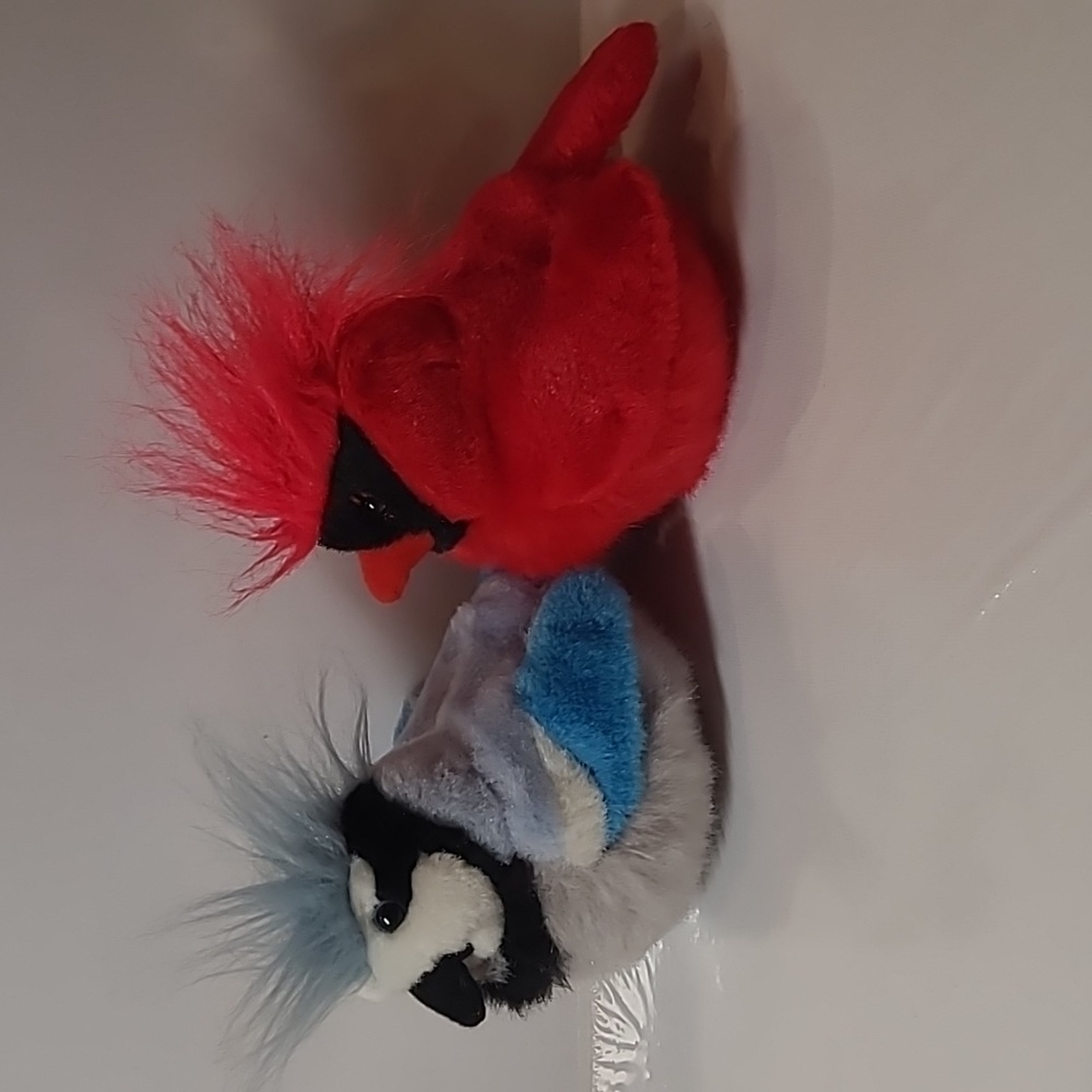Vintage K&M international plush puppet cardinal and Blue jay bird stuffed toy